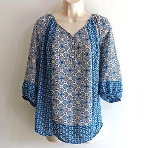 Notations Women's Peasant Blouse Plus Size 1X Blue